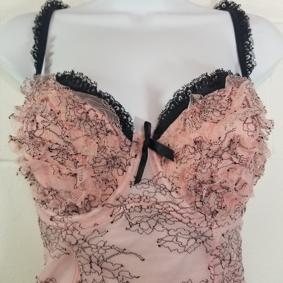 Cacique pink black mesh bustier corset coquette romantic pretty - Picture 4 of 10